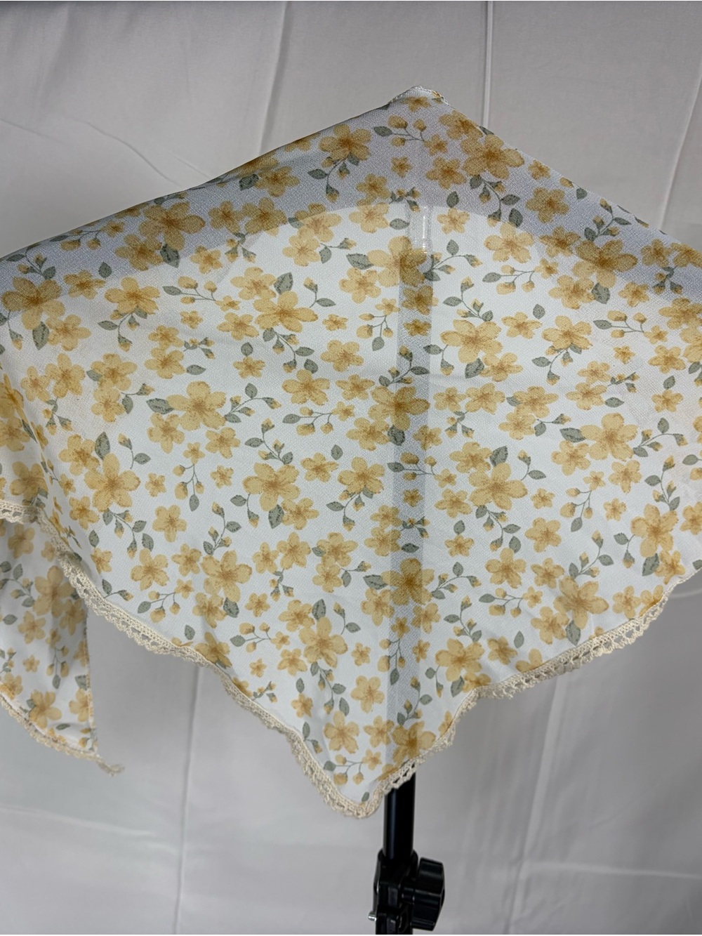 Yellow Floral Bandana Head Scarf Lace Trim Cottagecore Boho Hair Accessory